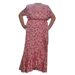 Draper James RSVP 1X Faux Wrap Floral Dress Pink Flutter Sleeve Coquette Wedding